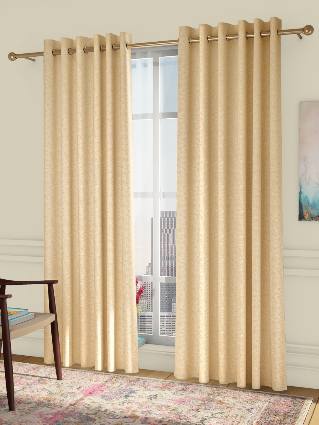 Curtains Geometric Jacquard Fabric Set of 2 Curtain Label