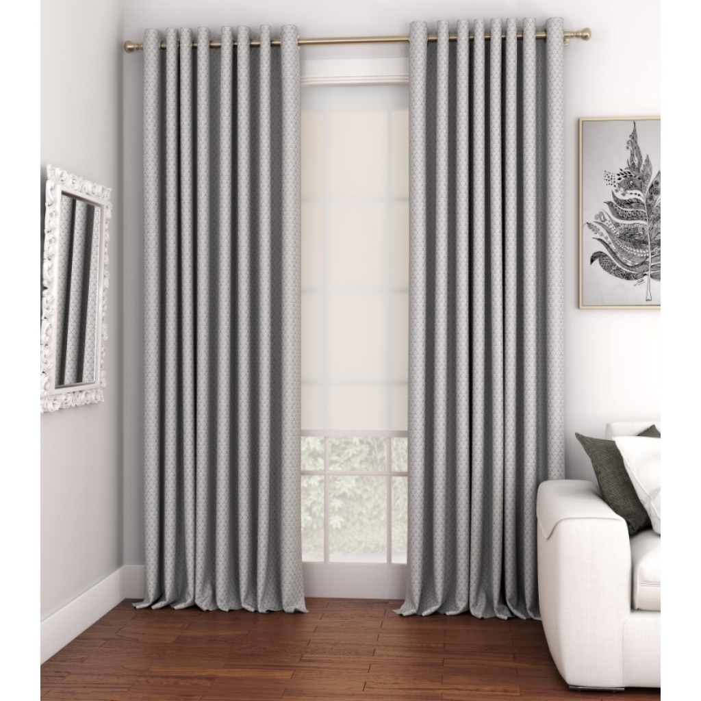 5 Feet Height Eyelet Pleat Poly Cotton Curtains Grey set of 2 48 X 60 (W X H) Inch