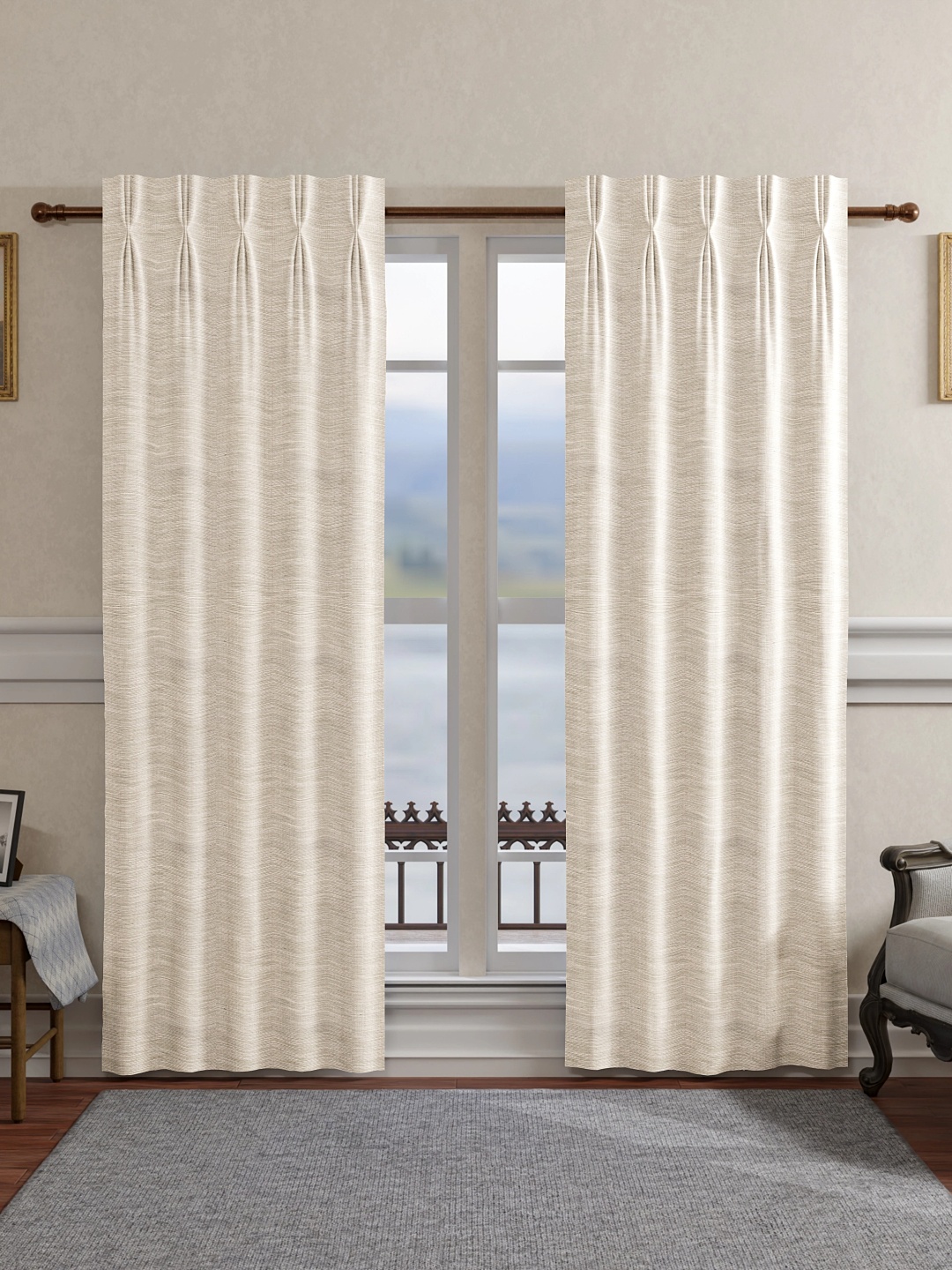 7 Feet Height American Pleat Silk Viscose Curtains Brown set of 2