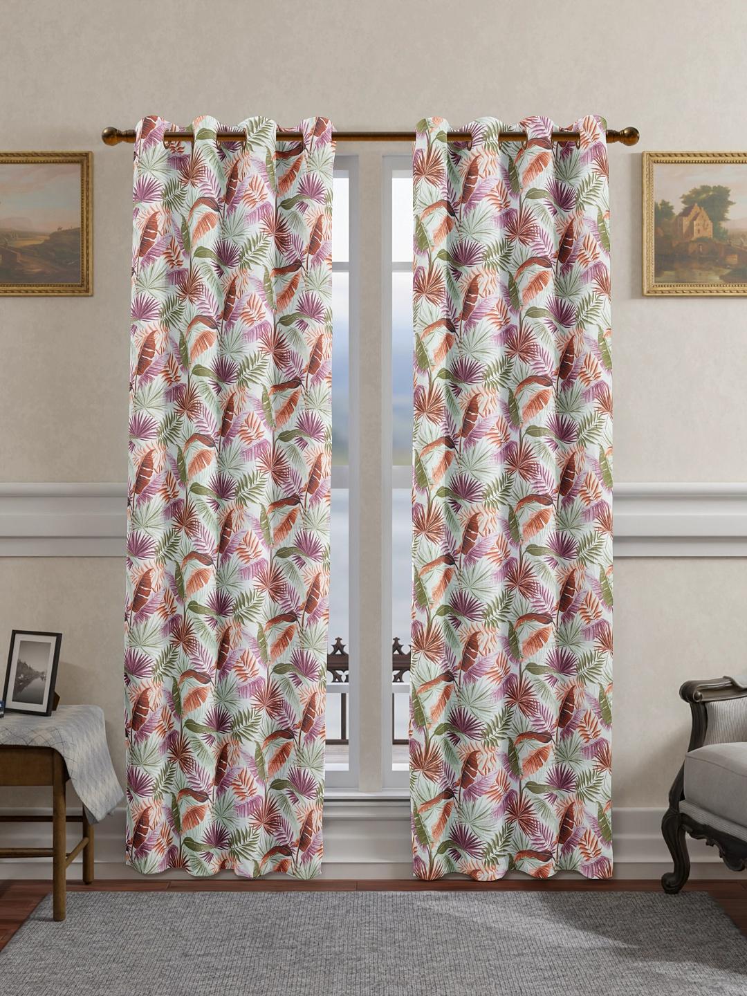 Bella Curtains Digital Printed Leaf Fabric Set of 2 Curtain Label