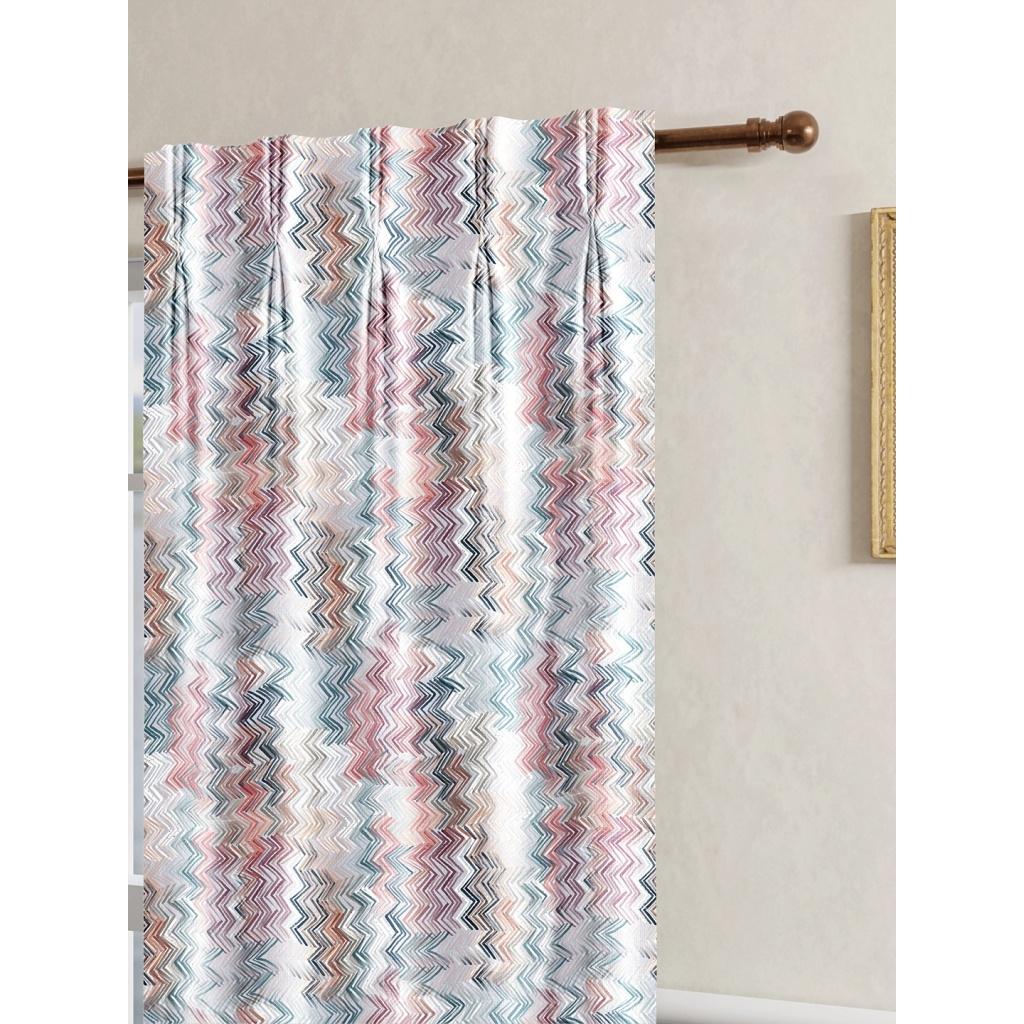 Elisa Curtains - Plain with Digital Printed Zig Zag Fabric - Set of 2 ...