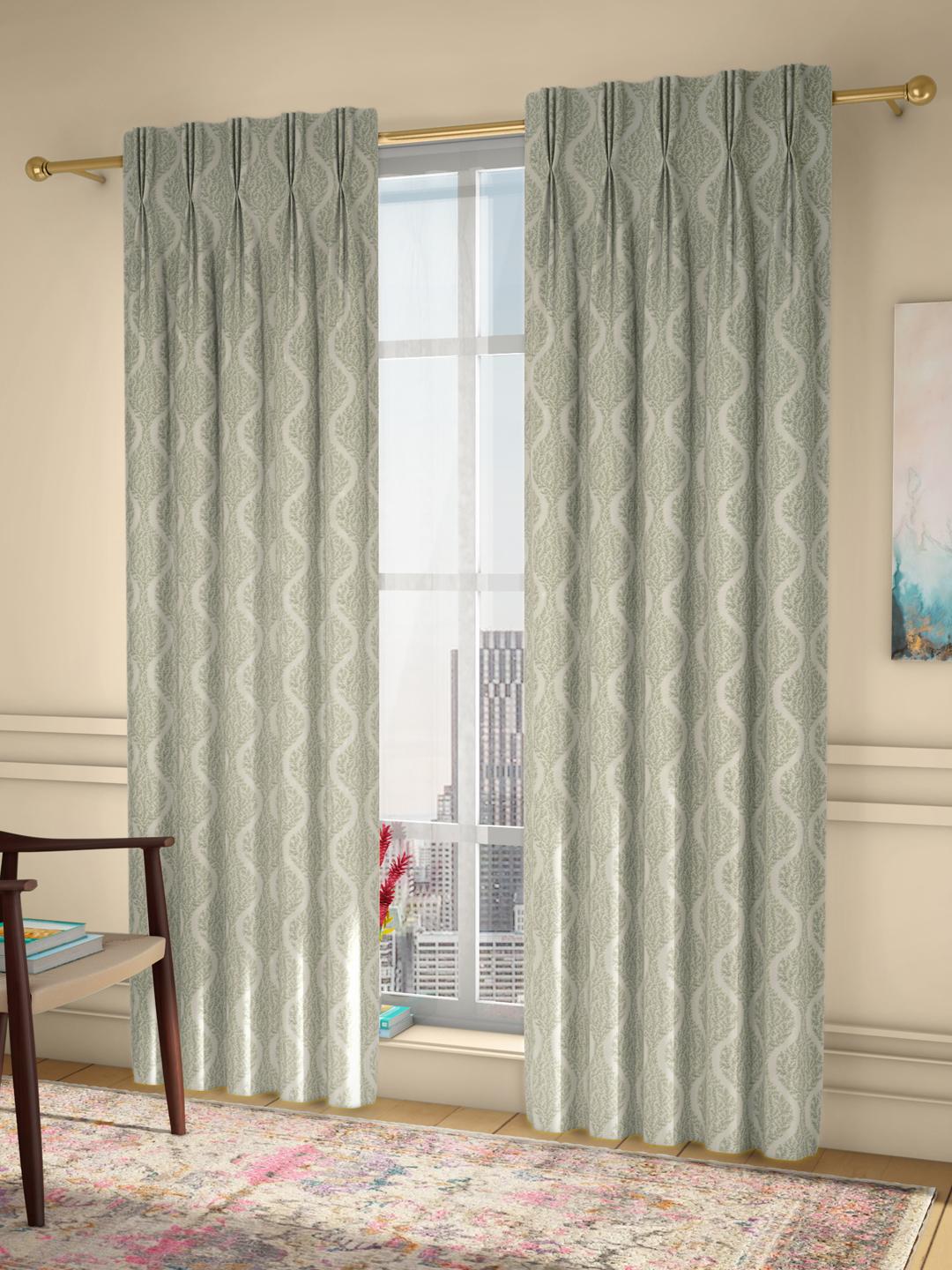 5 Feet Height American Pleat Poly Cotton Curtains Green set of 2
