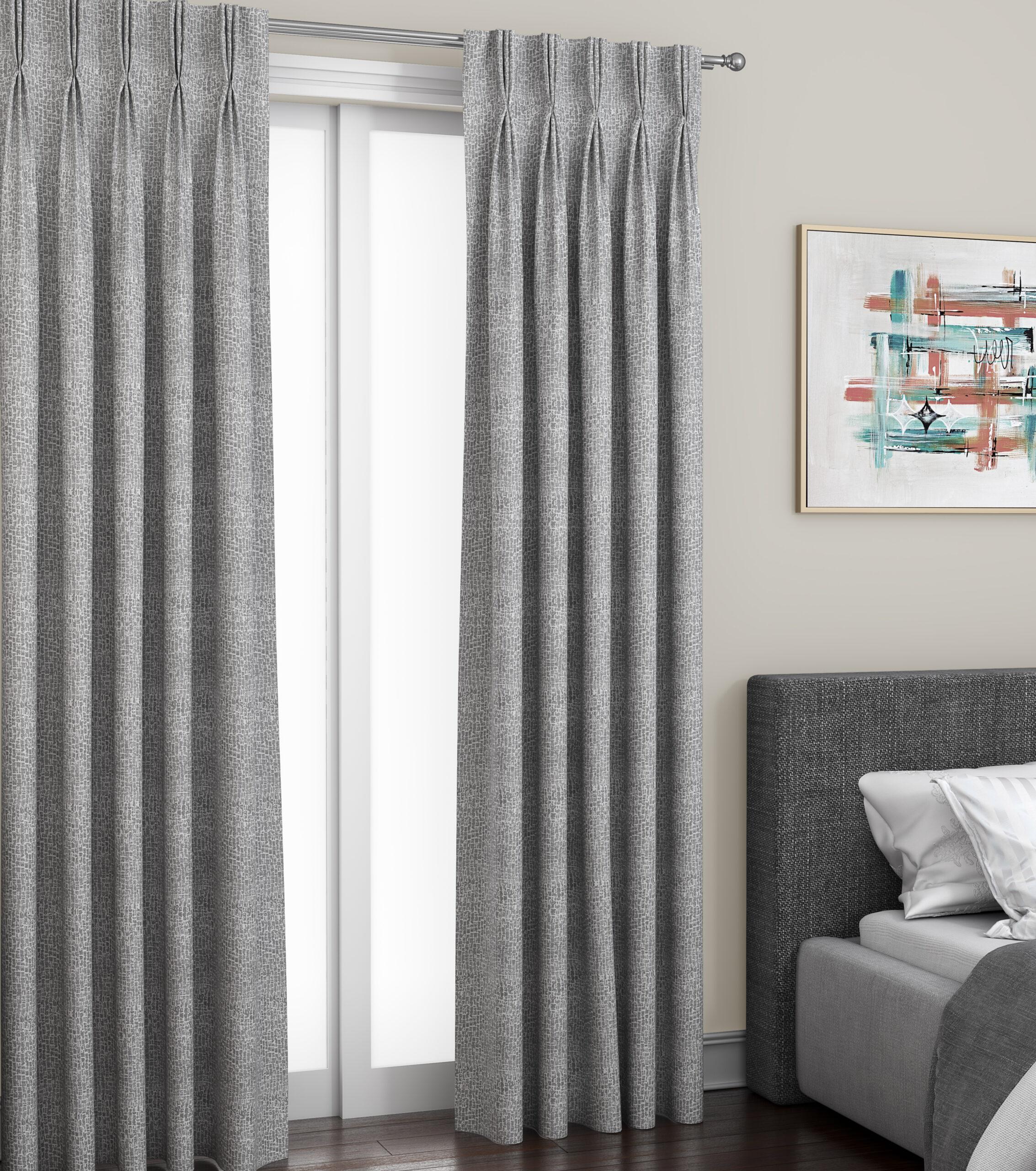 5 Feet Height American Pleat Poly Cotton Curtains Grey set of